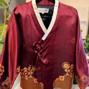 Korean Hanbok Burgundy Women's Jacket with Beautiful Details